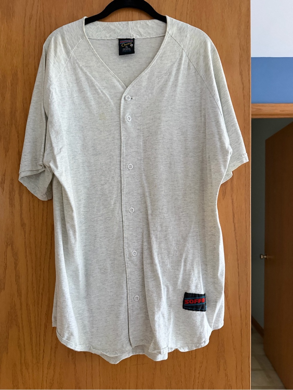 Vintage Soffe Choice Button Front Baseball Jersey Shirt Gray 100% Cotton USA XL